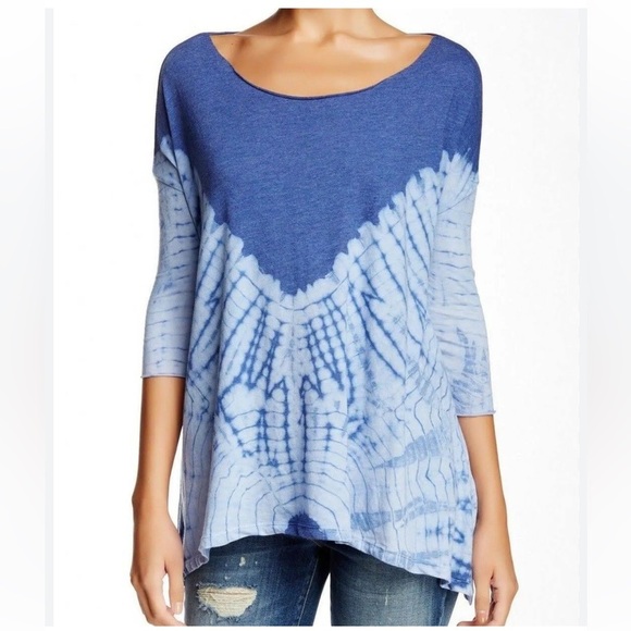 Free People We the Free Blue Tie-dye Quarter Sleeve Shirt - Size Small - Picture 1 of 5